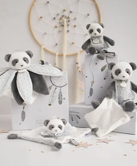Doudou pétales Panda gris - Attrape-rêves - 26 cm