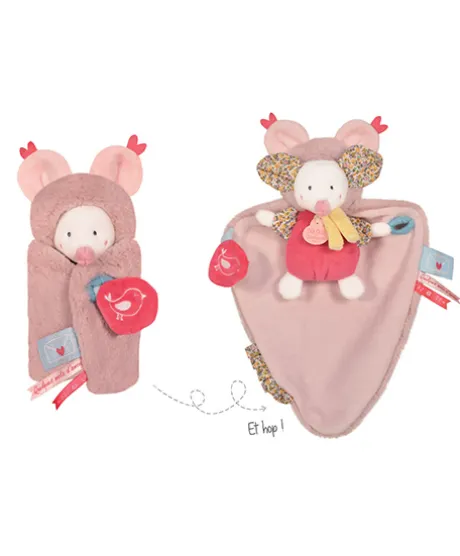 Doudou Souris blanche avec cape - Papillotte - 3 EN 1