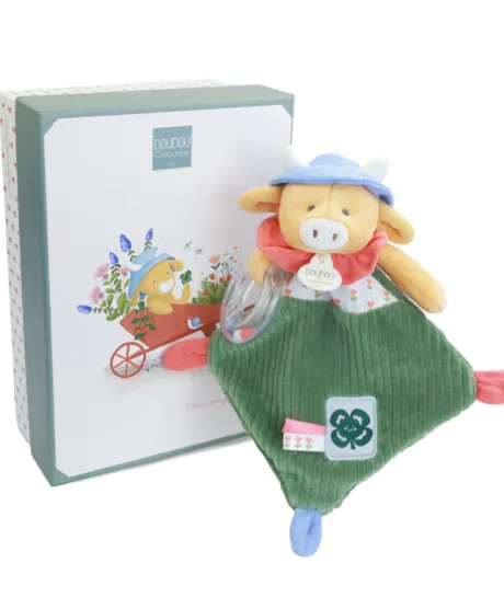 Doudou vache avec hochet billes - Aneth -21 cm