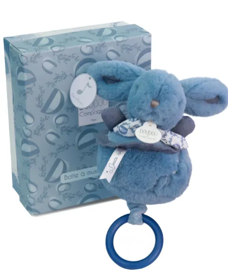 Lapin DOUDOU® - boite à musique lapin - 20 cm - Bleu