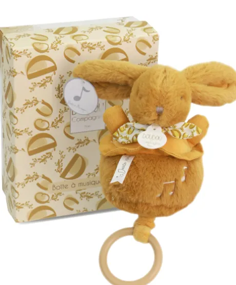 Lapin DOUDOU® - boite à musique lapin - 20 cm - Jaune moutarde