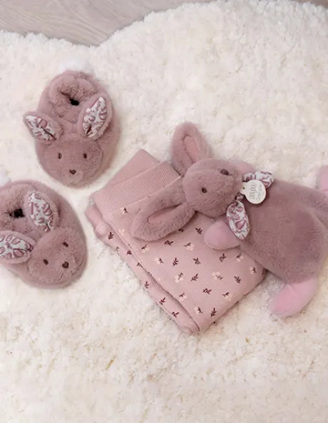 Lapin Doudou - Coffret cadeau Chaussons et Doudou Rose 15 cm