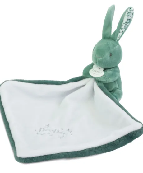 Lapin DOUDOU® - Doudou Lapin mouchoir- 10 cm - Vert
