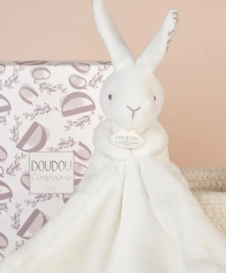 Lapin DOUDOU® - Doudou Lapin mouchoir- 10 cm - Blanc