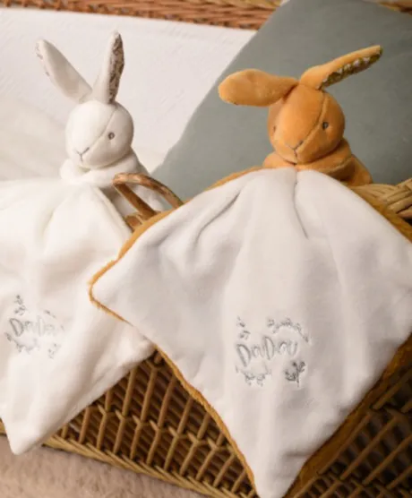 Lapin DOUDOU® - Doudou Lapin mouchoir- 10 cm - Blanc