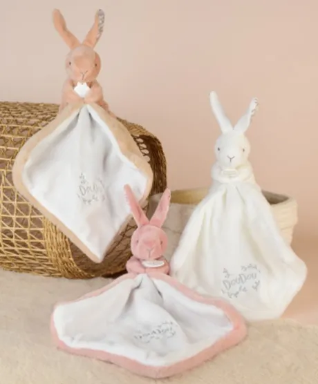 Lapin DOUDOU® - Doudou Lapin mouchoir- 10 cm - Blanc