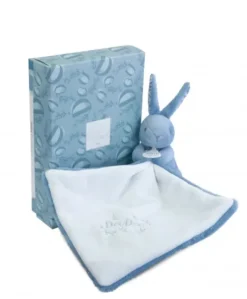 Lapin DOUDOU® - Doudou mouchoir Lapin- 10 cm - Bleu