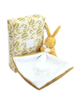 Lapin DOUDOU® - Doudou mouchoir Lapin- 10 cm - Jaune moutarde