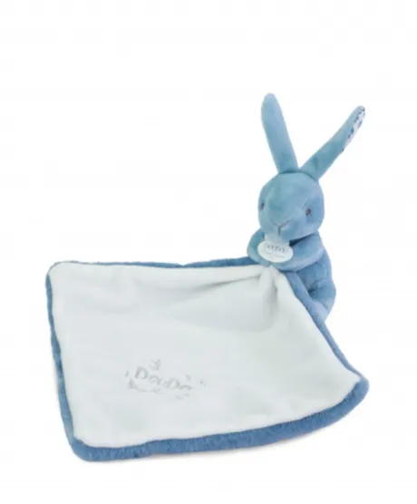 Lapin DOUDOU® - Doudou mouchoir Lapin- 10 cm - Bleu