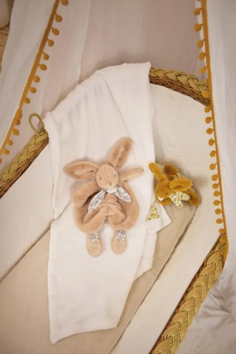 Lapin DOUDOU® - Peluche lapin jaune moutarde avec doudou assorti - 16 cm