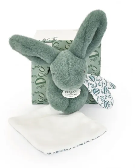 Lapin DOUDOU® - Peluche lapin Vert avec doudou assorti - 16 cm