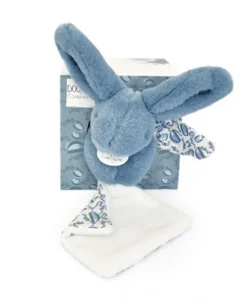 Lapin DOUDOU® - Peluche lapin Bleu avec doudou assorti - 16 cm