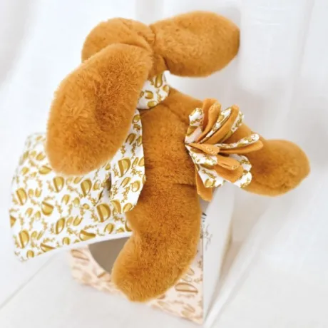 Lapin DOUDOU® - Peluche lapin jaune moutarde avec doudou assorti - 16 cm