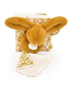 Lapin DOUDOU® - Peluche lapin jaune moutarde avec doudou assorti - 16 cm