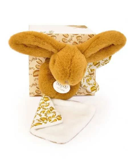 Lapin DOUDOU® - Peluche lapin jaune moutarde avec doudou assorti - 16 cm