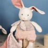 Lapin peluche écrue avec mouchoir rose en coton BIO - 22  cm