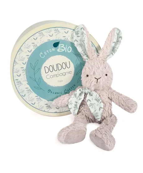Lapin peluche gris en coton Bio 25 cm