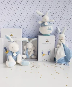 Mini doudou attache sucette lapin matelot bleu - 15 cm