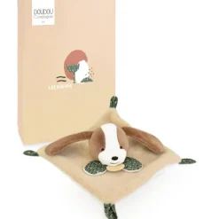 Mini Doudou chien plat marron et beige - 19 cm