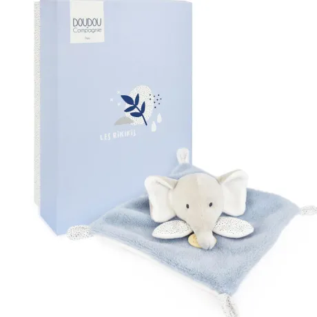 Mini Doudou elephant plat gris et bleu - 19 cm