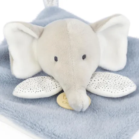 Mini Doudou elephant plat gris et bleu - 19 cm