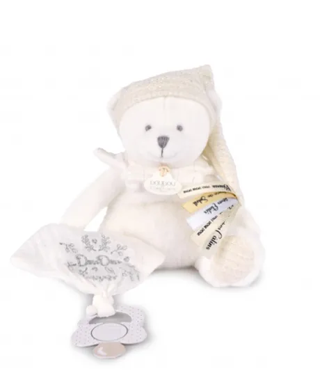 Ours en peluche Blanc attache-sucette - 20 cm - Collection Anniversaire