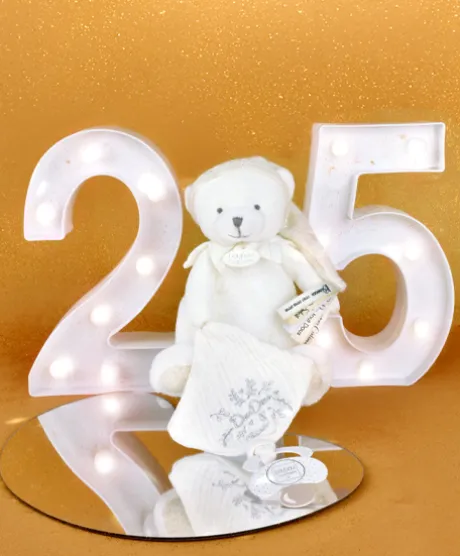 Ours en peluche Blanc attache-sucette - 20 cm - Collection Anniversaire