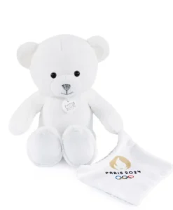 Ours en peluche blanc avec doudou paris 2024 - 25 cm