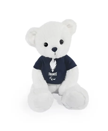 Ours en peluche blanc avec T-shirt Equipe de France - 30 cm