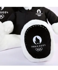 Ours en peluche blanc avec veste noire JO2024 - 40 cm - Collection Premium