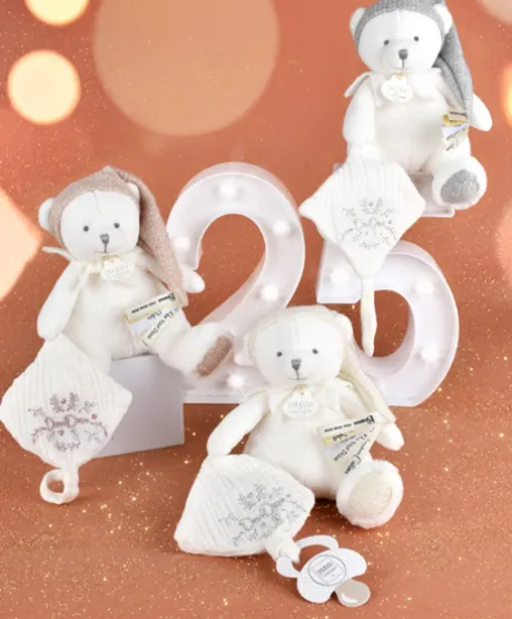 Ours en peluche Gris attache-sucette - 20 cm - Collection Anniversaire