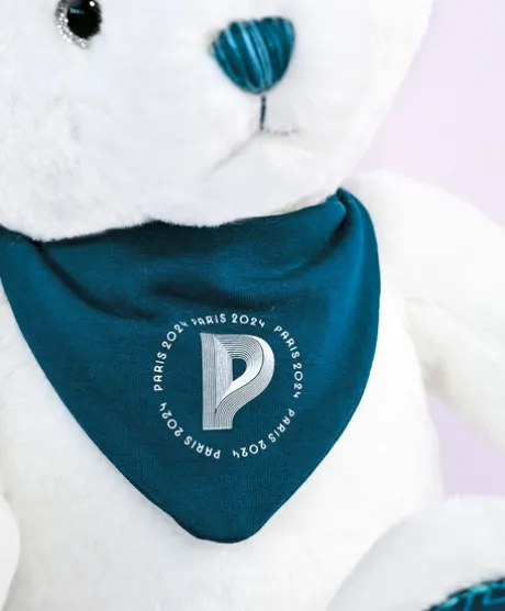 Ours en peluche Premium blanc avec bandana Paris 2024 - 37 cm