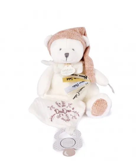 Ours en peluche Rose attache-sucette - 20 cm - Collection Anniversaire
