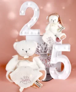 Ours en peluche Rose attache-sucette - 20 cm - Collection Anniversaire