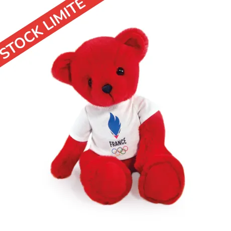 Ours en peluche rouge avec T-shirt Equipe de France - 30 cm
