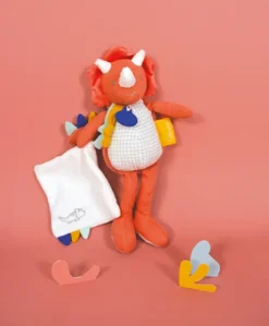 Peluche de dinosaure orange avec doudou - Lou - 25 cm