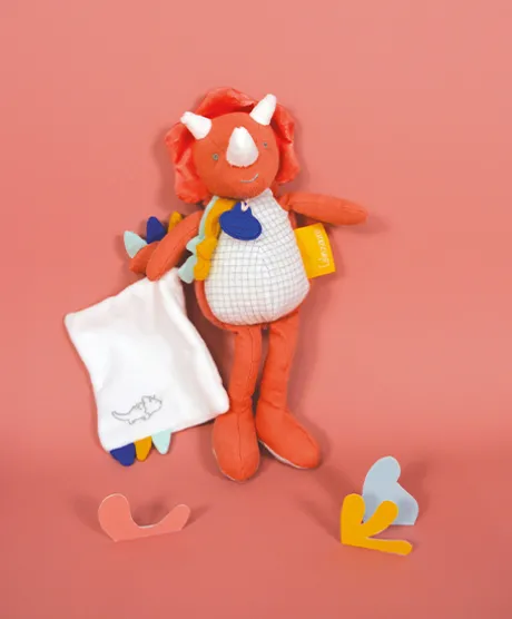 Peluche de dinosaure orange avec doudou - Lou - 25 cm