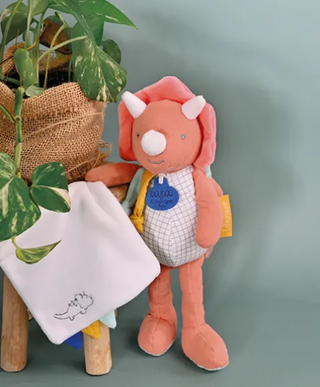 Peluche de dinosaure orange avec doudou - Lou - 25 cm