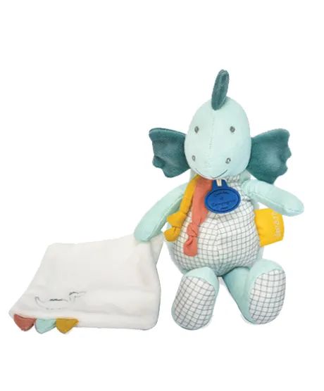 Peluche de dinosaure vert avec doudou - Filou - 25 cm