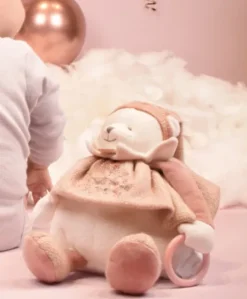 Peluche eveil Bébé Ours Rose - 30 cm - Collection Anniversaire