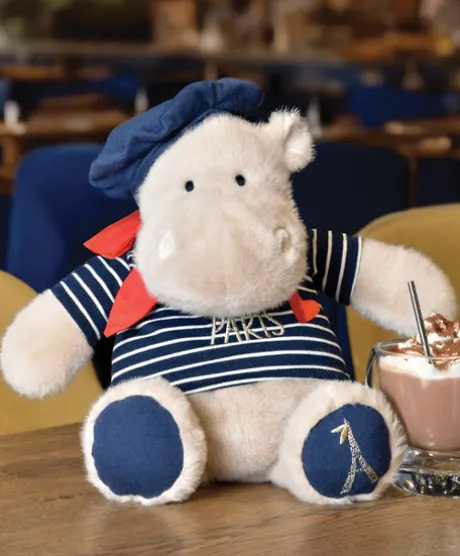 Peluche Hippopotame avec Béret et Marinière - 26 cm
