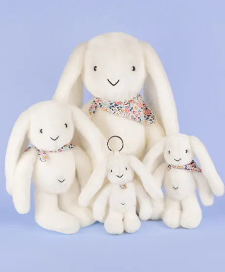Peluche lapin blanc 25 cm - Lapin Fleurette