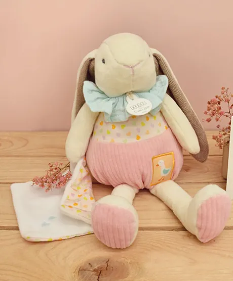 Peluche lapin rose avec doudou - LAPIN CIBOULETTE - 28 cm