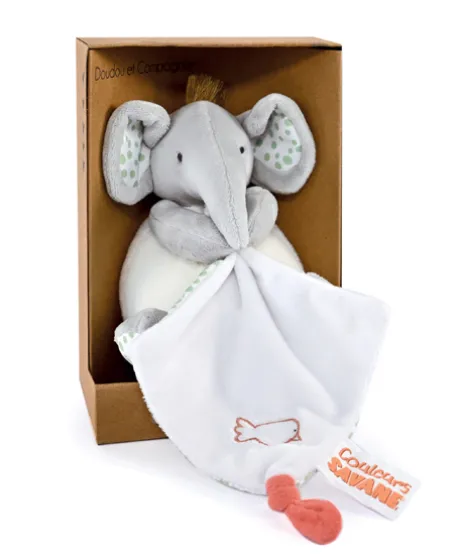 Peluche éléphant avec doudou mouchoir - 15 cm