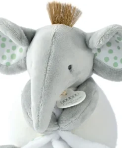 Peluche éléphant avec doudou mouchoir - 15 cm