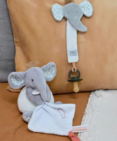 Peluche éléphant avec doudou mouchoir - 15 cm