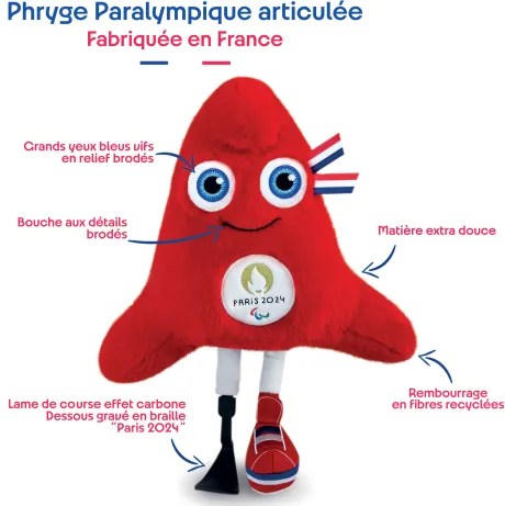 Peluche Mascotte Officielle Jeux Paralympiques Paris 2024 - Fabriquée en France - 33 cm