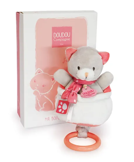 Peluche musicale Chat gris et corail- 20 cm