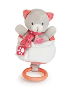 Peluche musicale Chat gris et corail- 20 cm