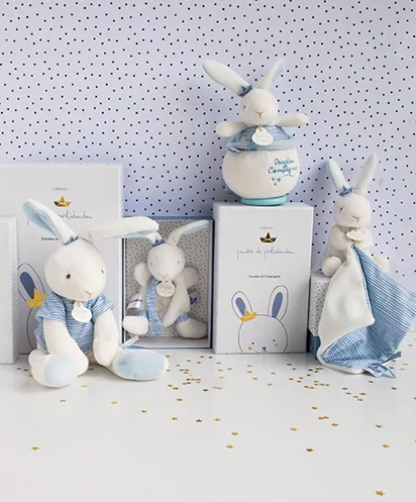 Peluche musicale lapin matelot bleu - 14 cm